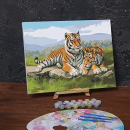 Картина по номерам "Тигры в саванне" 40х30 см, холст с подрамником