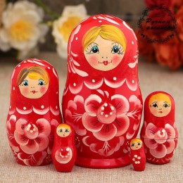Матрёшка "Гжель" красное платье, 5 кукольная, 10 см