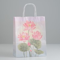 Пакет крафт "Цветы лотус" 25х11х32 см